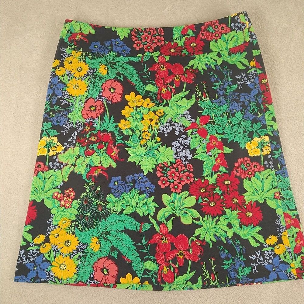 Talbots Skirt Women's 14 Knee A-line Floral Garden Flowers Cotton Stretch Textur